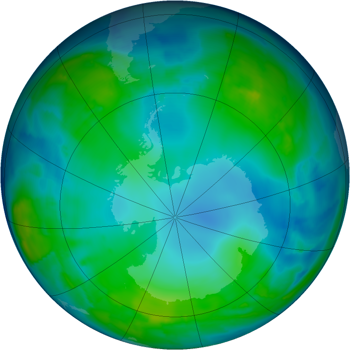 Antarctic ozone map for 20 May 2015